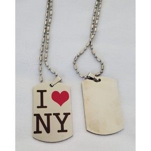 1 I Heart Love NY Military ID Dog Tag Necklace Silver Tone Adjustable Ball Chain